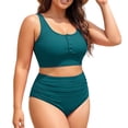 thumbnail image 4 of Plus Size 2 Piece Swimsuit High Waisted Bikini Control Bathing Ribbed 2026 Swimwear Womens Bathing Suits Shorts Set Sports Swimsuits for Women with Zipper in Back Womens Swim Shorts 2x Woman Swimsuit, 4 of 4