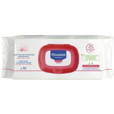 Mustela Baby Soothing Cleansing Wipes, for Very Sensitive Skin, Fragrance-free, 70