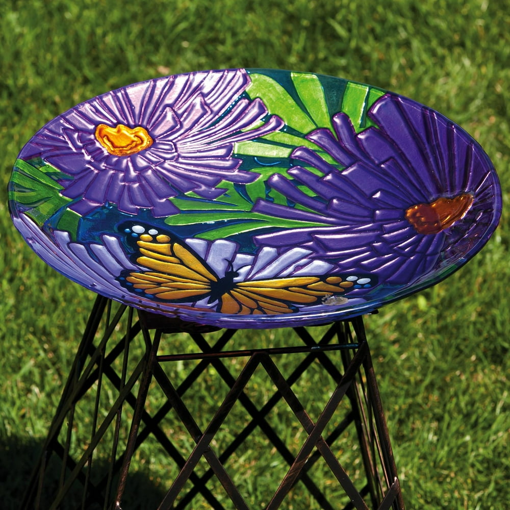 Evergreen Enterprises Monarch Floral Glass Bird Bath
