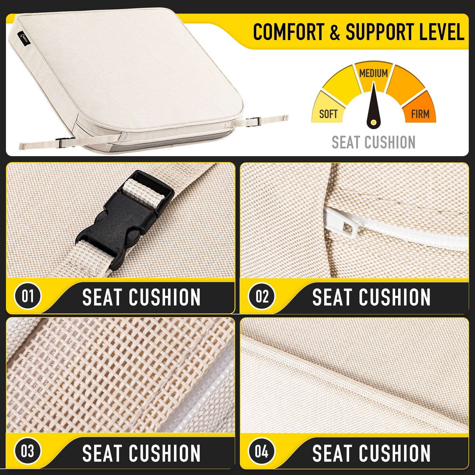 SUNROX DryFast Foam Outdoor Chair Cushion with DryMesh Drainage, All-Weather FadeShield Water Resistant Patio Furniture Cushions, Ultra Durable Patio Chair Cushions