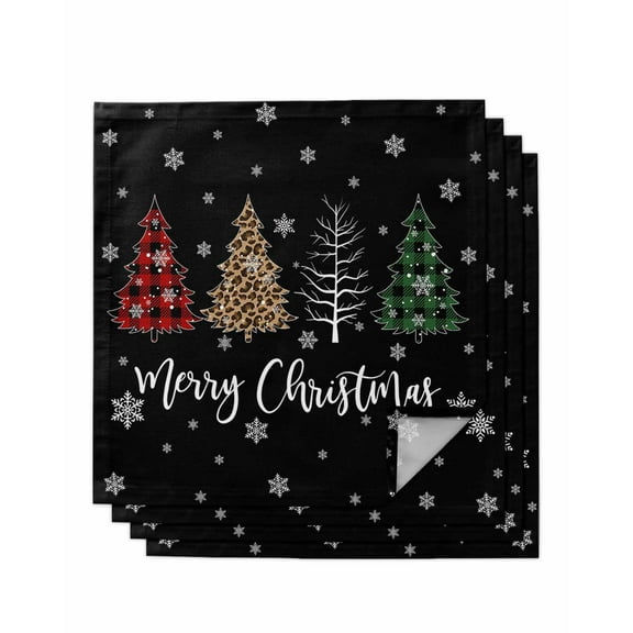 Black Christmas Tree Cloth Napkins Washable Set of 4, Xmas Tree Winter Snowflake Reusable Dinner Table Napkins Cloth Bulk for Weddings Kitchen Restaurants Hotel Events Parties 20 x 20 Inch