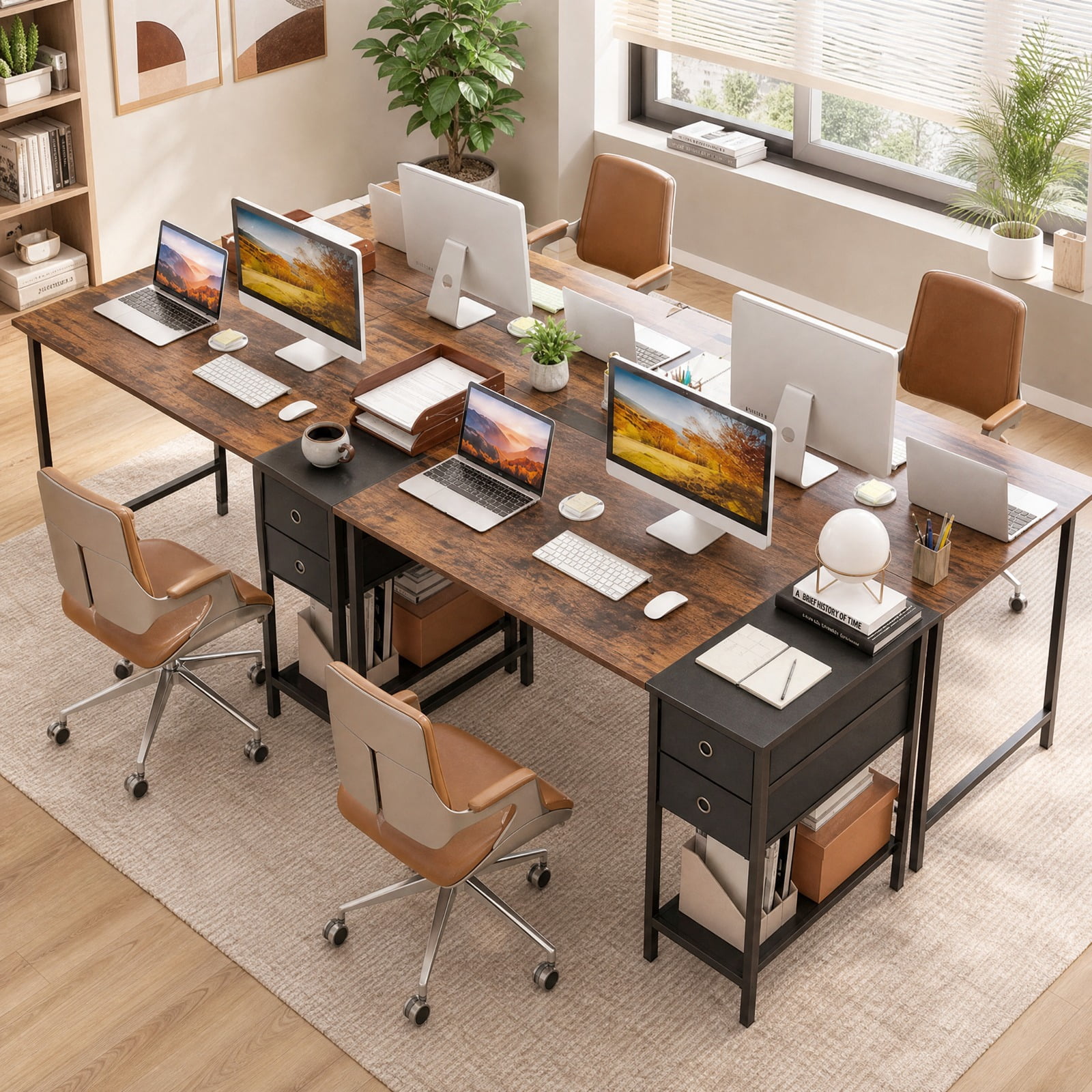 Furnibear 48 Inch Computer Desk with 2 Fabric Drawers Industrial Home Office Desk for Home Office Study Computer Writing Workstation, Rustic Brown