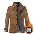 thumbnail image 5 of Chaqueta de cuero PU con cuello de piel gruesa de terciopelo sólido para hombre de otoño e invierno, chaqueta de cuero de talla grande, abrigo de motocicleta, ropa de motorista para hombre, 5 of 5