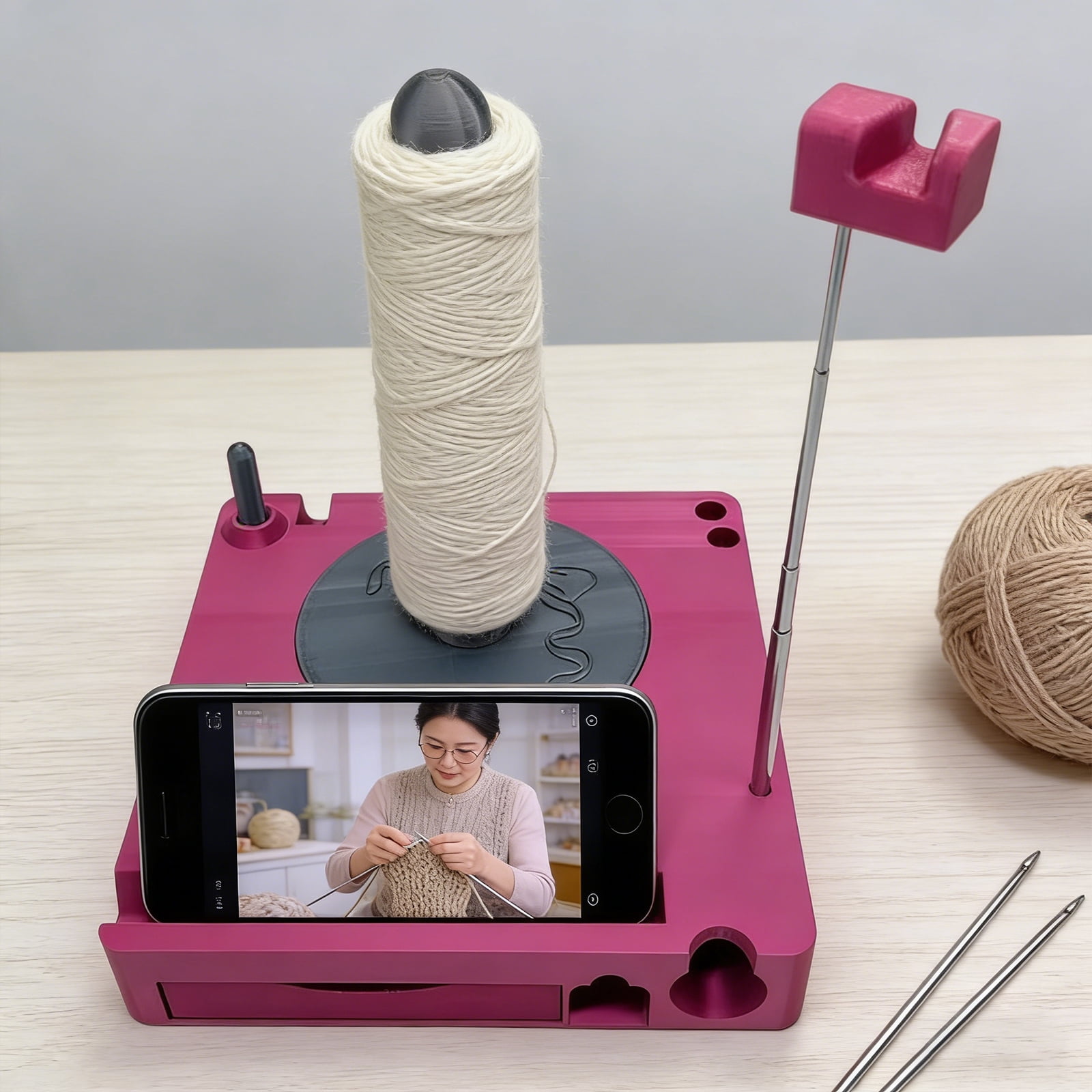 Yarn Winder, Electric Yarn Ball Winder for Crocheting, Crochet Caddy with Phone Stand, Compact Yarn Cake Winder with Strong Tension Stepless Speed, Automatic Yarn Spinner Wool Winder