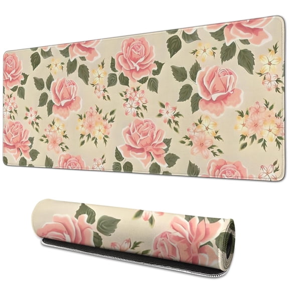 Long Mouse Pads for Desk,Pioneer Flower Floral Print Pattern Desk Mats on Top Of Desks, Desk Mouse Pad Extra Large with 3mm Non-Slip Base and Stitched Edge for Gaming,Office,Work,Home 31.5"x11.8"