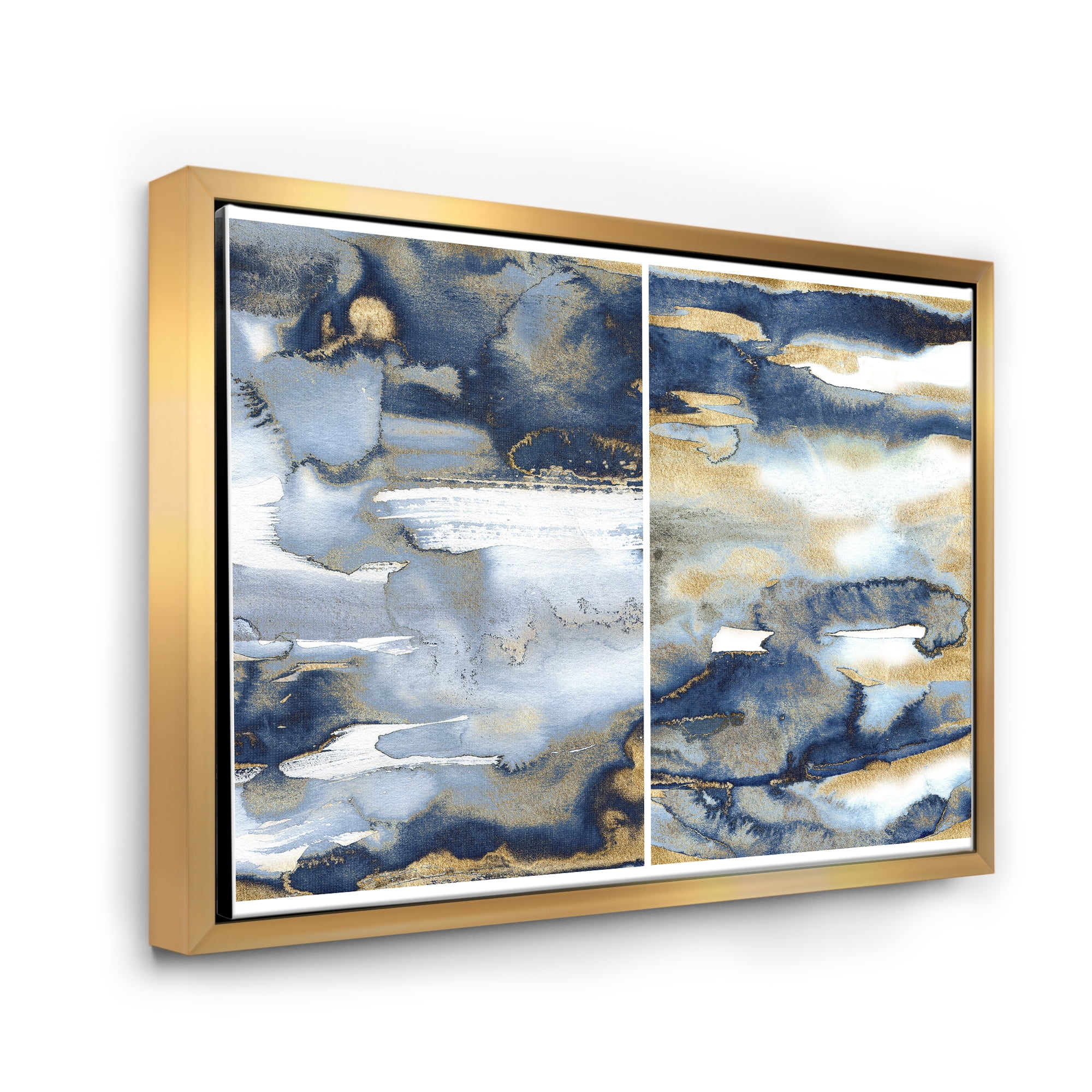 Designart 'Gold and Dark Blue Abstract II' Modern Framed Canvas Wall Art Print