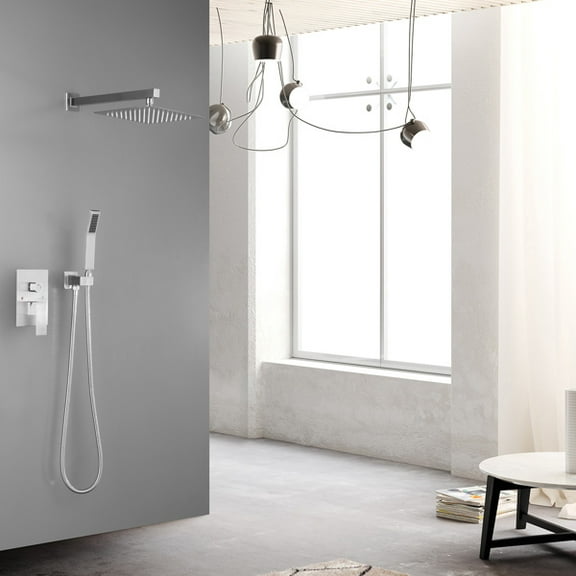 10" Matte Black Rain Shower System – Brass Wall-Mounted Combo with Air-Injection Shower Head, Handheld Spray & High-Pressure Valve