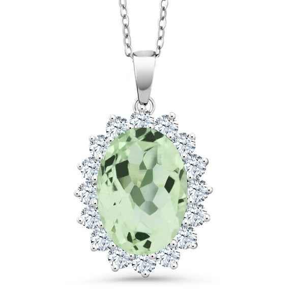 Gem Stone King 11.62 Cttw, 925 Sterling Silver Green Prasiolite Pendant Necklace for Women | Oval 18X13MM | Gemstone Birthstone | With 18 inch Silver Chain