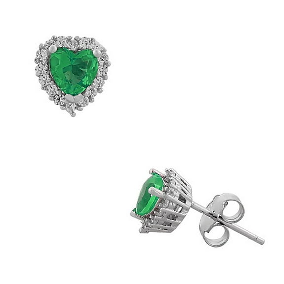 925 Sterling Silver Love Heart Multicolor White CZ Stud Earrings