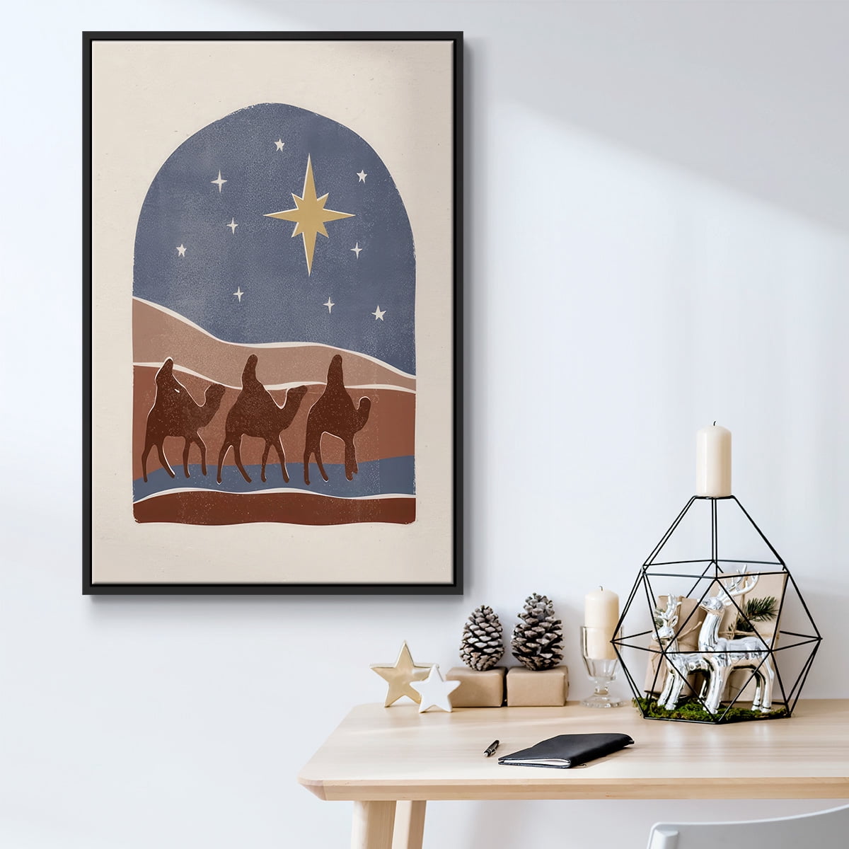 Boho Nativity II - Framed Gallery Wrapped Holiday Canvas - 27 x 41 - Black Frame