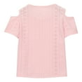 thumbnail image 6 of Gamivast Eyelet Tops for Girls 2025 Summer Trendy Cold Shoulder Eyelet Tops Sexy Hollow Out Short Sleeve T Shirts Loose Casual Vacation Tunic Tees Pink 6-8 Camiseta De Para Niños Clearance, 6 of 8