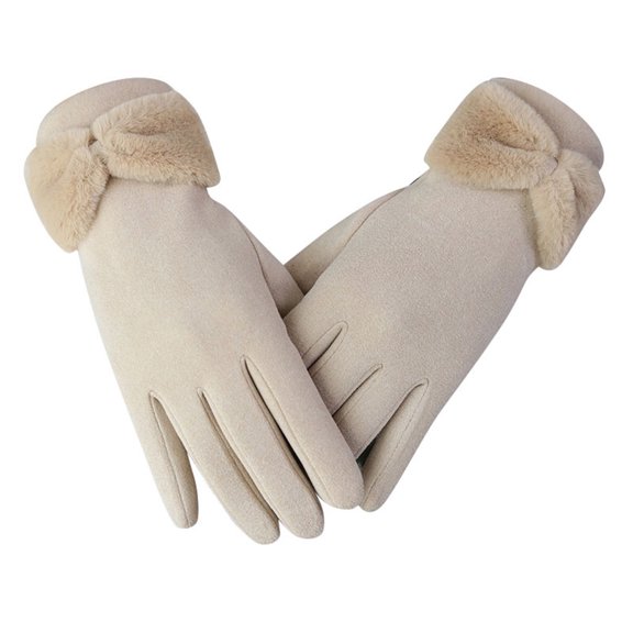 Naierhg 1 Pair Bowknot Decor Thickened Solid Color Women Gloves Autumn Winter Double sided Fleece Driving Gloves keep warm Pink