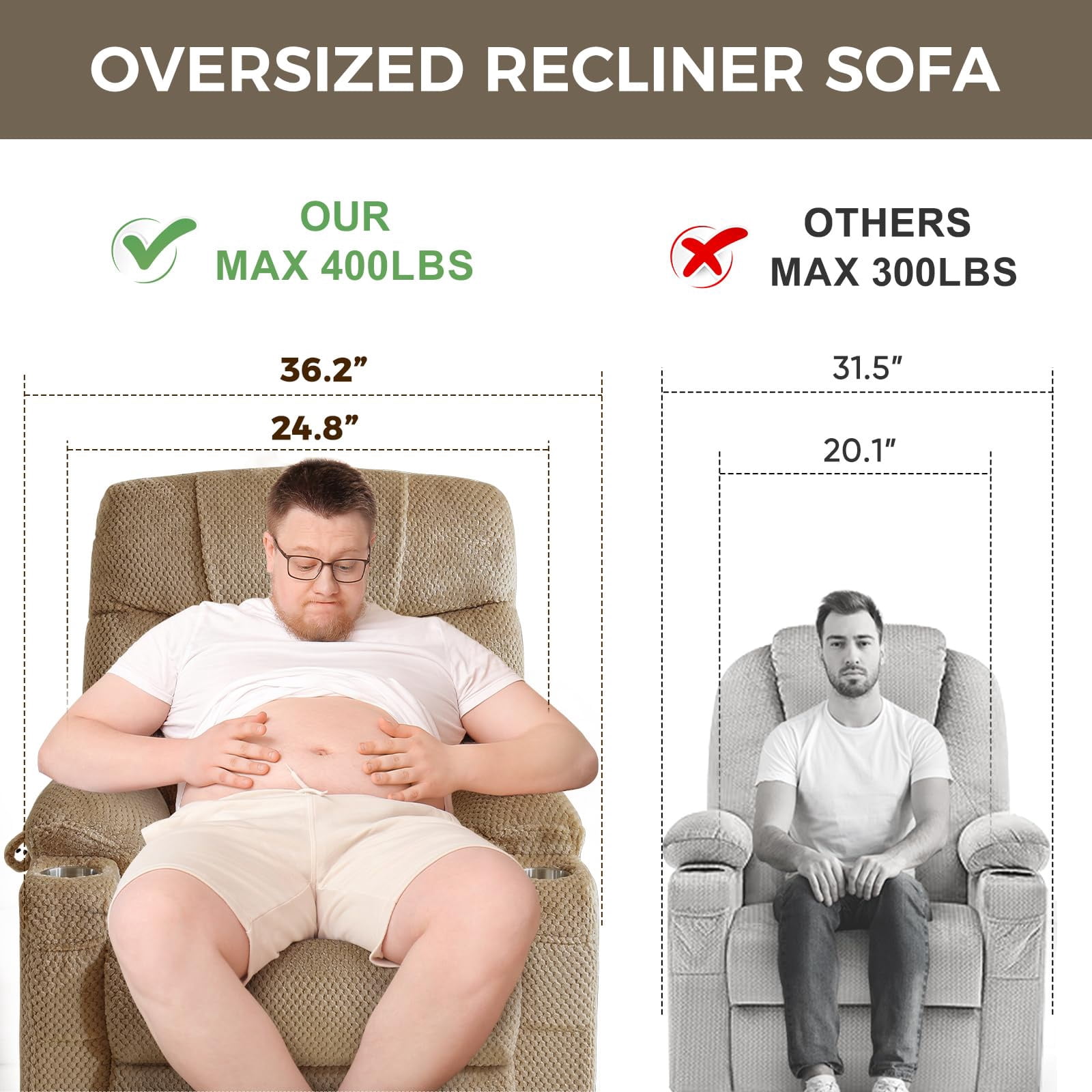 JULY'S SONG Dual Motor Lay Flat Power Lift Recliner Chair with Heat and Massage, USB & Type-C Ports, Large Recliners for Living Room, Oversized Recliner for Adults & Elderly - Beige