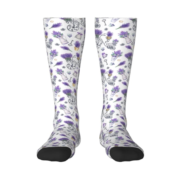 Fotbe Lavender Bicycle Calcetas Divertidas Estampadas para Hombre y Mujer, Calcetas de Algodón hasta la Rodilla para Caminar, Correr, Enfermería y Embarazo