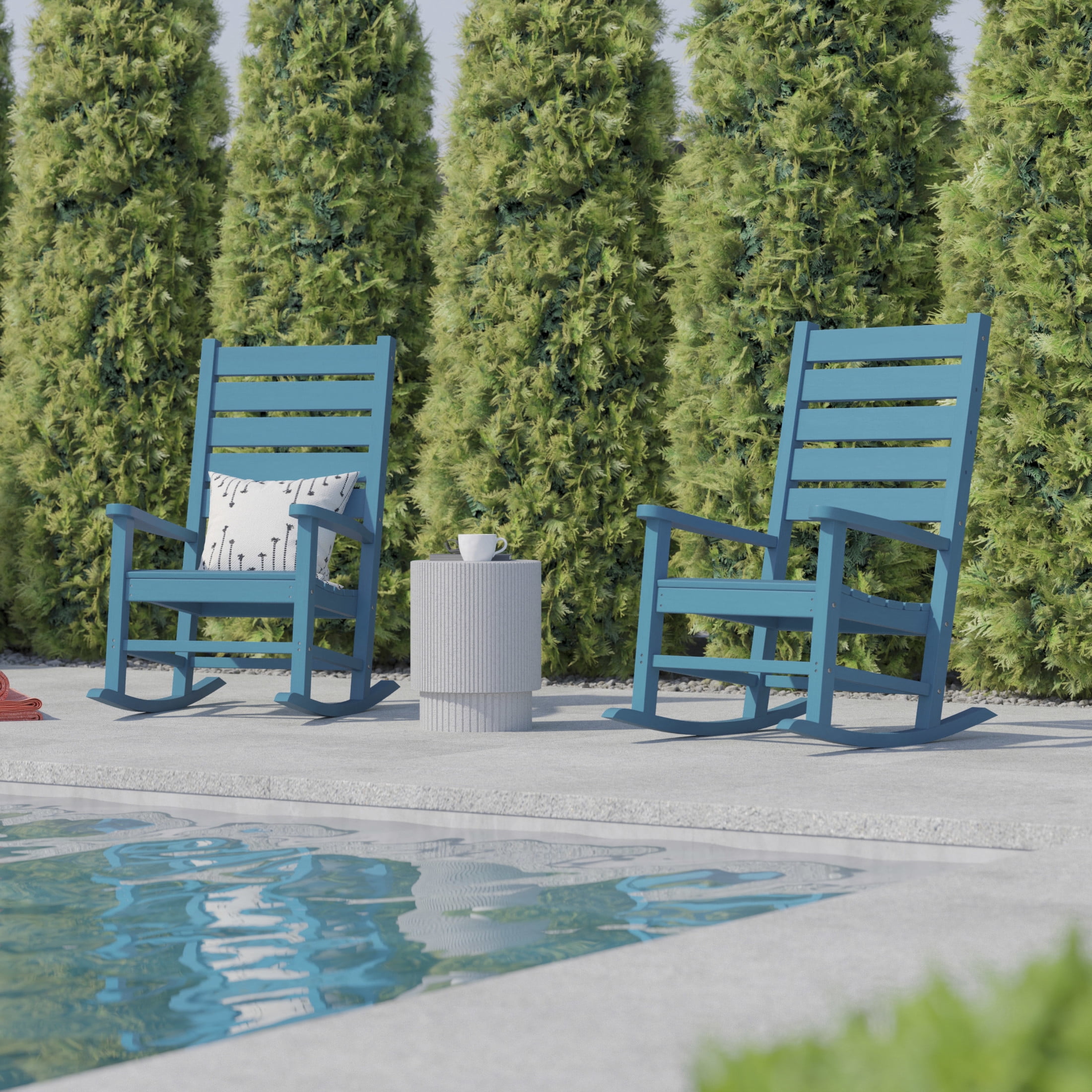 Flash Furniture Manchester Set of 2 Contemporary Rocking Chairs, All-Weather HDPE Indoor/Outdoor Rockers in Blue
