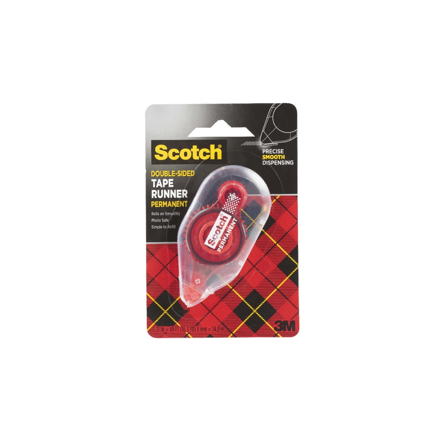 (4 pack) Scotch Adhesive Dot Roller, Clear, 1/3 in. x 49 ft, 1 Roller