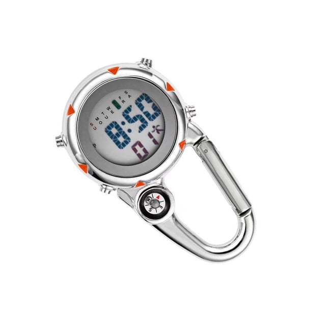 Seitruly Mosquetón digital Clip Relojes Gancho Reloj Luminoso Multifunción Fob Enfermera Reloj Brújulas Semana Relojes Kits de experimentos de química Naranja