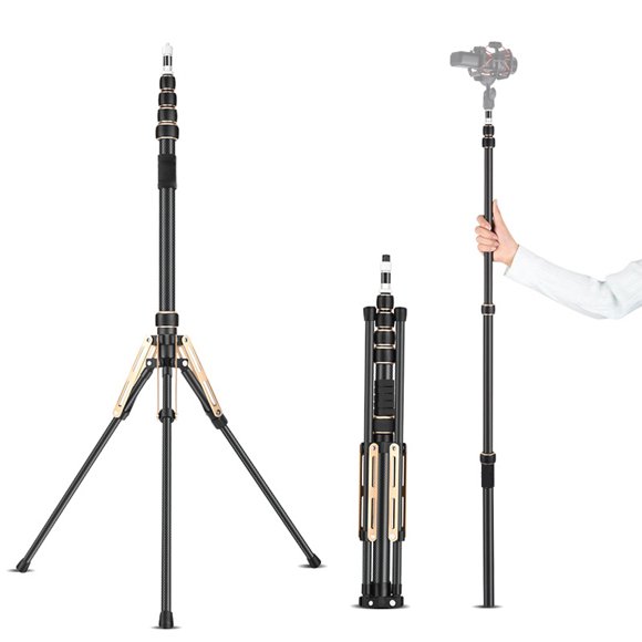 Riwcyla 222cm/87.4in Portable Tripod Stand Video Light Stand Carbon Fiber 5,section Adjustable 3kg/6.6lbs Load Capacity with Detachable Center Column 1/4in & 3/8in Screw for LED Video Light / Flash