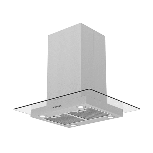 Campana Isla IHD ISOLA MIAMI 30 de 75 cm (30") Purificadora Cristal Acero Inox IHD Isola Miami 76 en acero inoxidable y cristal plano de isla