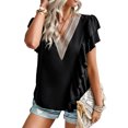 thumbnail image 1 of Blusa con Cuello en V Top Guipur Encaje Costuras Mangas cortas con volantes Blusa Camisa para mujer Verano Negro S Vhermosa, 1 of 8