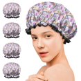 thumbnail image 7 of Shower Caps,Purple Cartoon Unicorn Rainbow Pattern Waterproof Shower Cap for Women 4 Pieces,Double Reusable Hair Cover for Shower PEVA Elastic Stretch Hem, 7 of 7