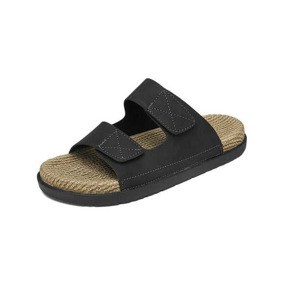 Men's Cork Insoles Sandals Open-Toe Adjustable Casual Slippers Lightweight Comfortable Flat Shoes Black 7.5 US