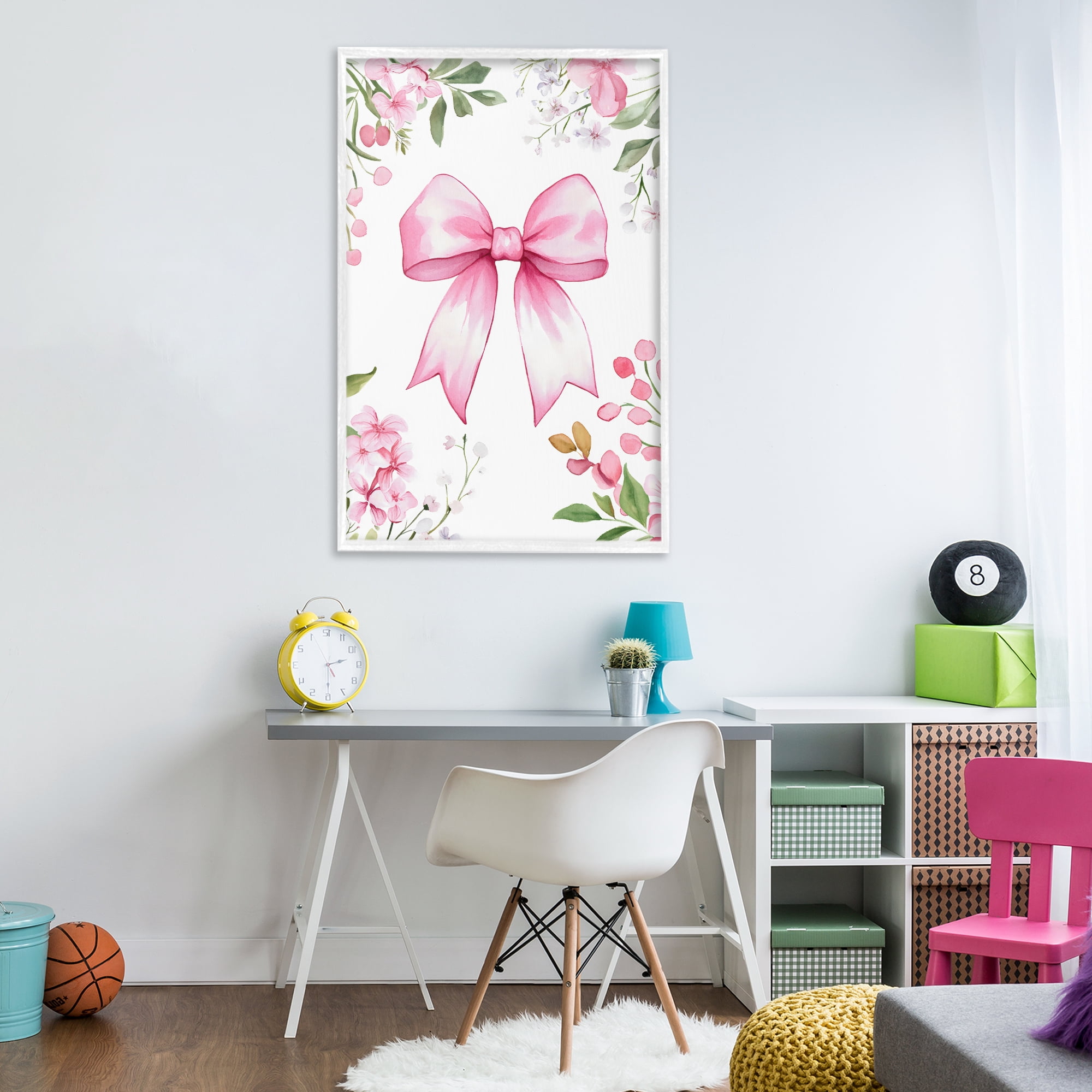 Stupell Industries Whimsical Floral Bow Pink White Framed Giclee Art, design by Creative Studio