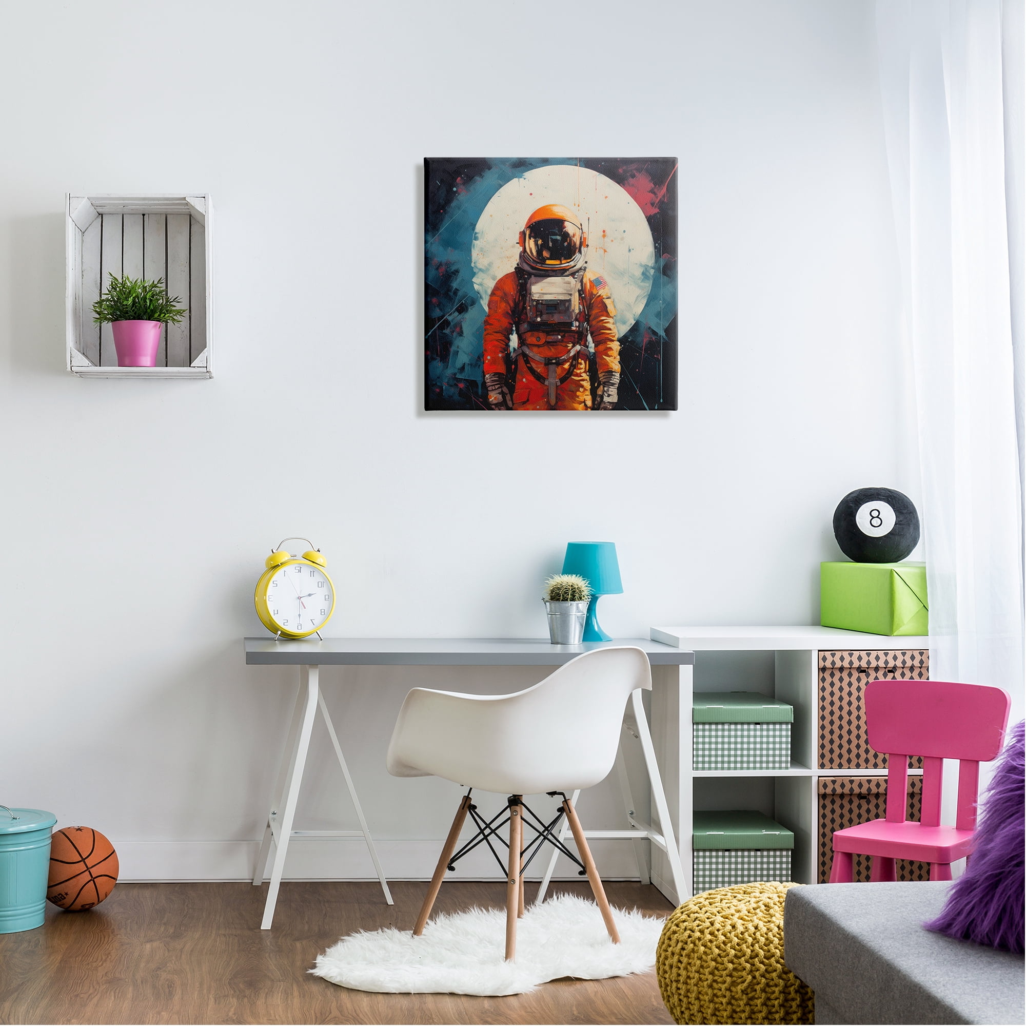 Stupell Industries Abstract Astronaut & Moon Abstract Painting Gallery Wrapped Canvas Art Print Wall Art, 24 x 24