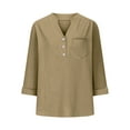 thumbnail image 6 of Xdegoge History Henley Shirts for Women Cotton Button Up Shirt Summer Trendy 3/4 Sleeve V Neck Blouses Lightweight Breathable Tunic Tops Beach Vacation Clothes, 6 of 7