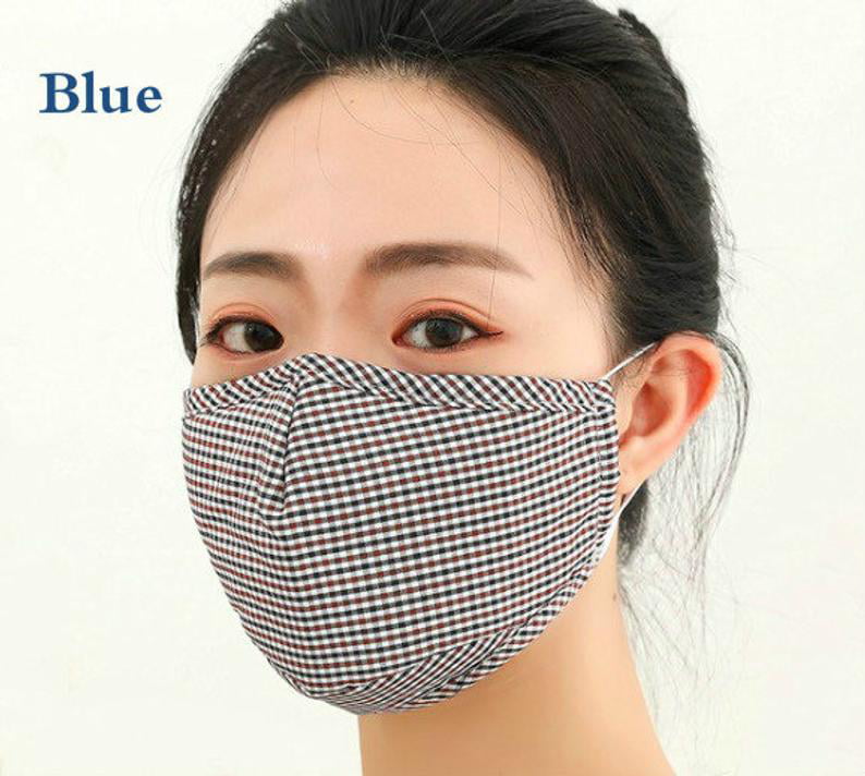 Three Layers of Material 100% Cotton Adult Cloth Face Mask with Ties and Aluminum Nose Strip Handmade in the USA Filter Pocket 