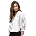 thumbnail image 2 of eloria Women's Top V Neck Full Sleeve Pleated Button Down Cotton T-Shirt, Color: White | Size: S, 2 of 6