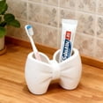 thumbnail image 2 of Plastic Bow Toothbrush Holder, 2-in-1 Countertop Pen Organizer, Nonslip Bathroom Accessory for Electric Toothbrush, Space-Saving Desk Decor for Home Office Dorm (White), 2 of 9