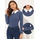 thumbnail image 2 of Blusa de punto de manga larga Allegra K con cuello Peter Pan para mujer Azul polvoriento M, 2 of 4