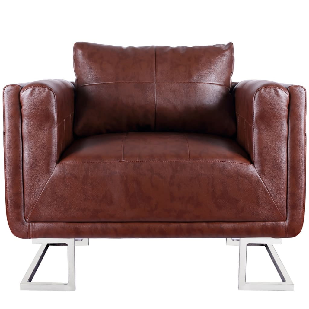 Kepooman Modern Cube Armchair with Chrome Feet for Bedroom Living Room, Brown Kepooman Modern Cube Armchair with Chrome Feet for Bedroom Living Room, Brown