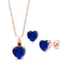 Gem Stone King 3.35 Ct Blue Created Sapphire 18K Rose Gold Plated Silver Pendant Earrings Set