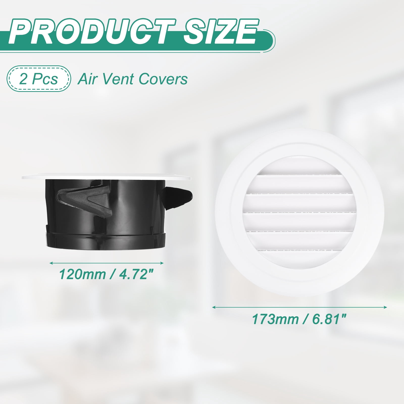 Uxcell 2pcs Soffit Vent 5" ABS Louvered Exhaust Vent Grille Cover Ceiling Diffuser with Built-in Screen Mesh for Home Bathroom Office Kitchen Ventilation System