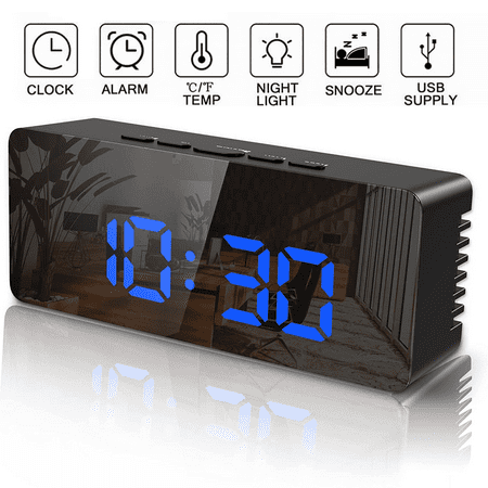Firsting Electronic Alarm Clock for Students Kid Bedroom Luminous Digital Smart Clock Blue Led, Black