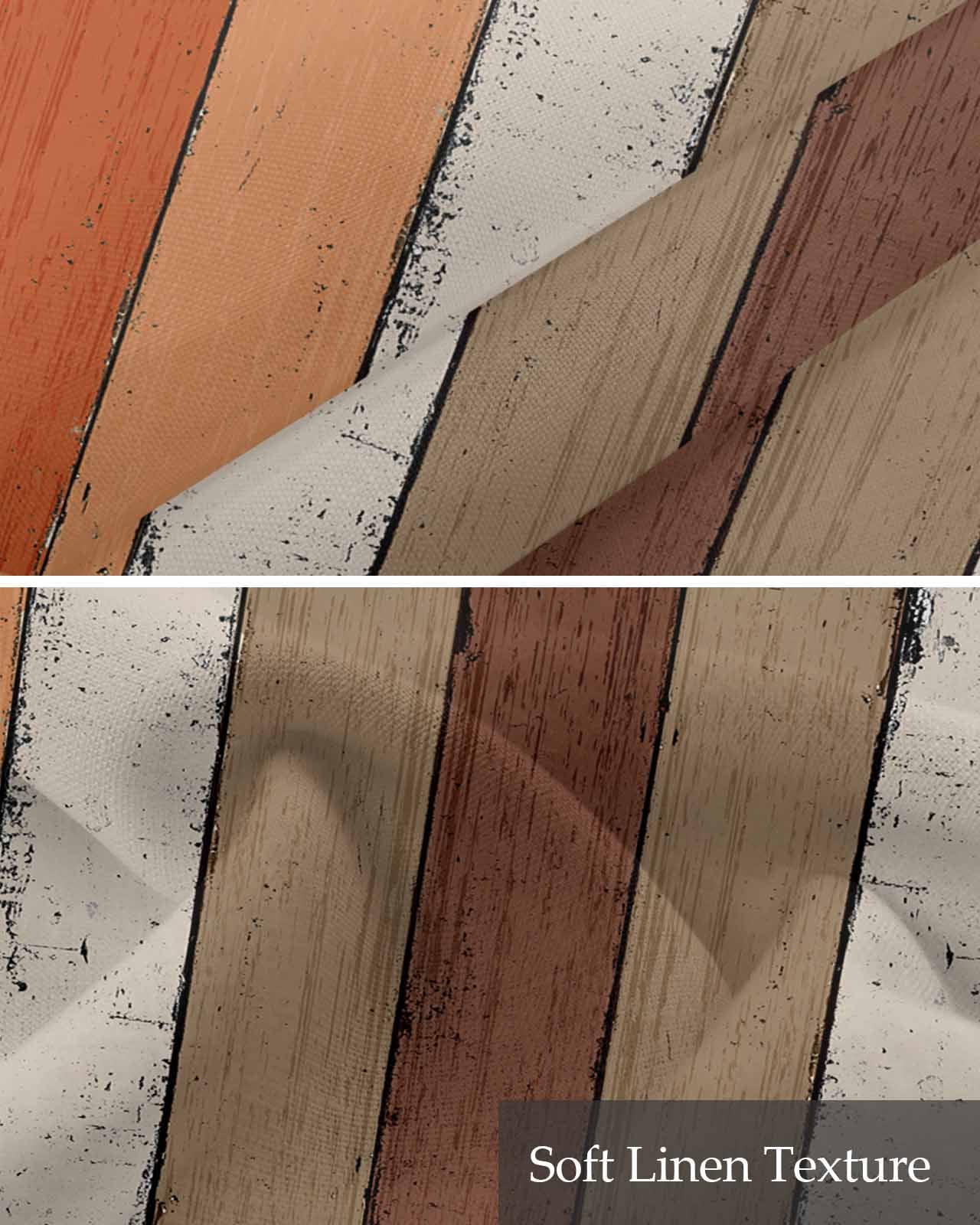Burnt Orange Kitchen Valances for Windows Farmhouse Linen Window Valance Curtain for Living Room Window Treatment Farmhouse Wood Grain Brown Vertical Striped Valance Rod Pocket Topper, 60 x 18 Inch