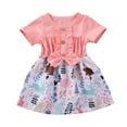 thumbnail image 2 of Little Girls´ Printed Short Sleeve Dress Children Summer Fashion Round Neck Patchwork Dress, 2 of 3