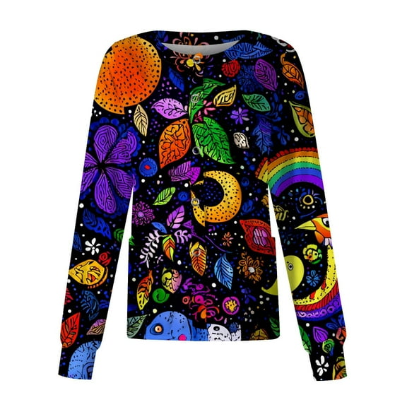 Hearthz Snap Front Scrub Jackets for Woman Stretchy Long Sleeve Animals Pattern Nursing Tops Working Uniforms Womens Scrub Tops Stretchy with Pocket