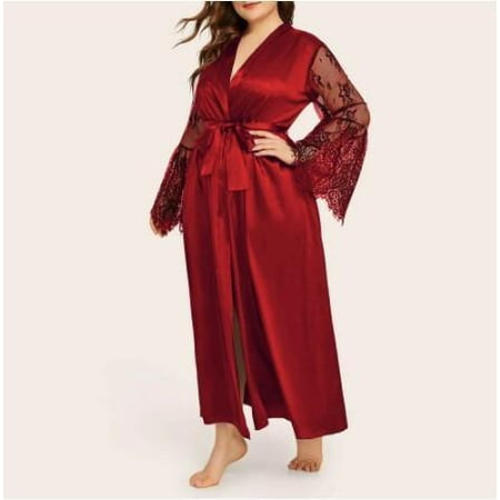 

New foreign trade sexy lingerie satin nightgown robe nightdress pajamas. Red XXXL