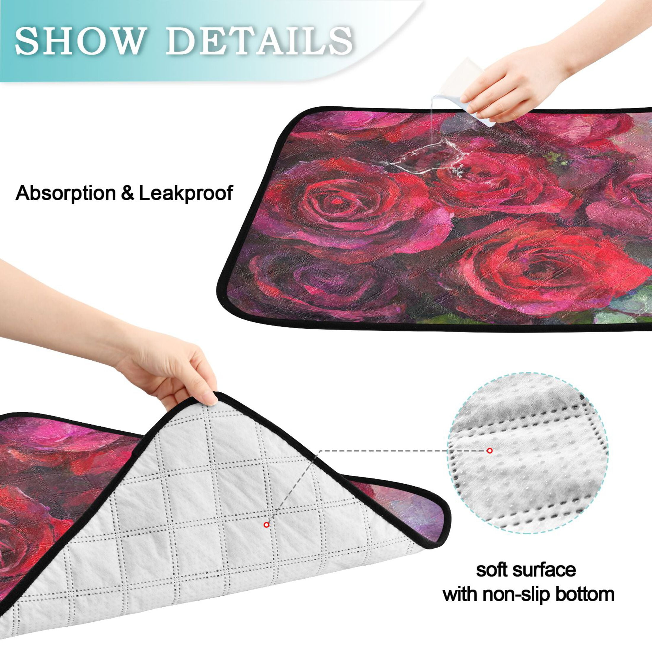 Qxltty Deep Red Roses Cat litter Pads Pet Set of 2 Diaper Mats Center Anti-leakage Layer Absorbent Soft and Comfortable