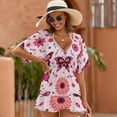 thumbnail image 5 of Butterflies Flowers Pink Pattern Design Beach Cover Ups Women V Neck Short Sleeve Dress Coverups Beachwear, 5 of 6