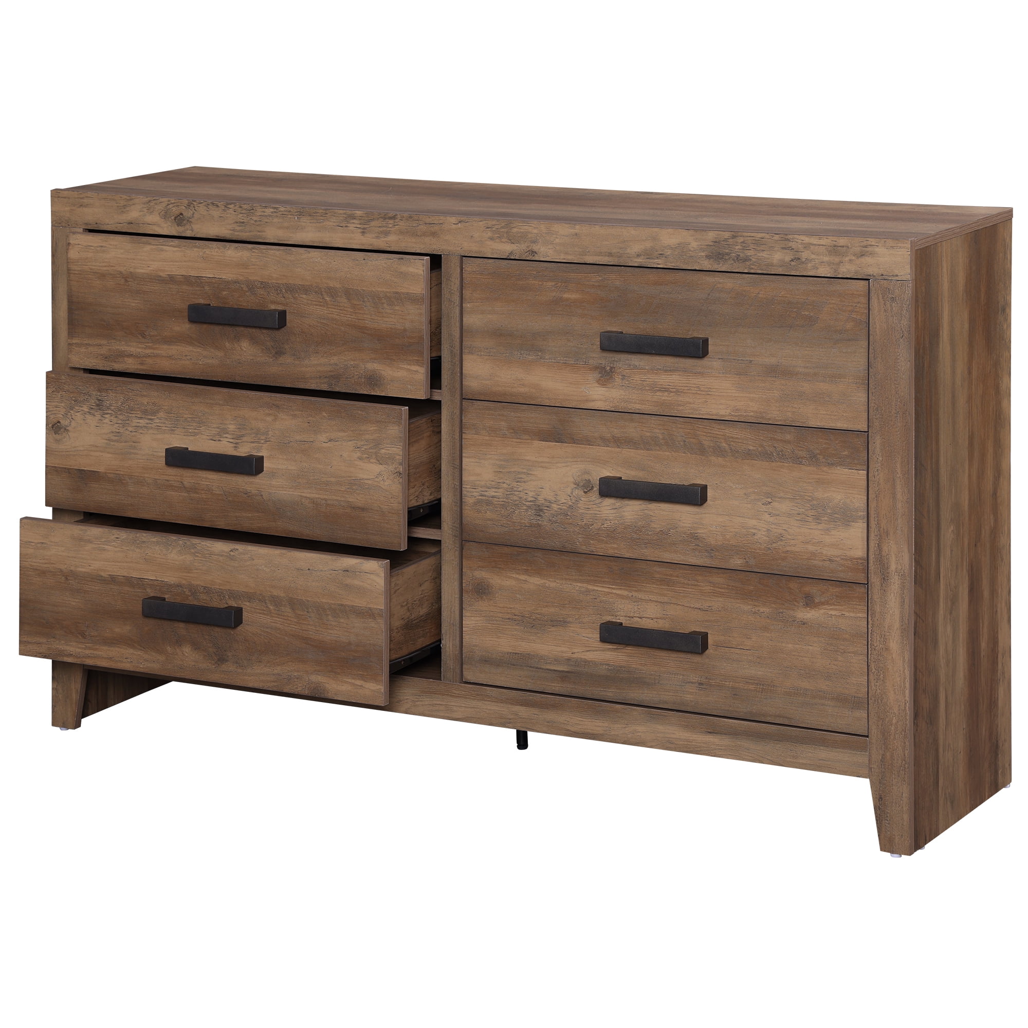 WAMPAT Farmhouse Wooden Sideboard with 6 Drawers, 53 Inch Wide Rustic Storage Sideboard Cabinet, Multi-Functional Buffet Cabinet for Living Room, Dinning Room, Brown