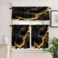 thumbnail image 2 of 3 Piece Kitchen Curtains and Valances Set Marble Black Cafe Curtains 24 Inch Length Vintage Gold Art Abstract Farmhouse Valance & Tier Curtain for Living Room Bedroom Small Window 54"x18"+27"x24"*2, 2 of 6