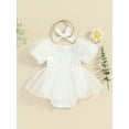 thumbnail image 4 of Gupgi Baby Girls Summer Romper Dress Short Puff Sleeve Tulle Patchwork Romper with Headband, 4 of 9