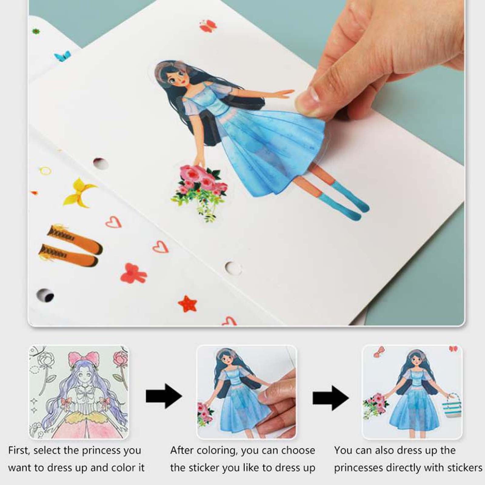 1 Set Kids Fashion Princess Dress-up Drawing Book Creative DIY Craft Kit  with Watercolor Painting Educational Art Activity Culti