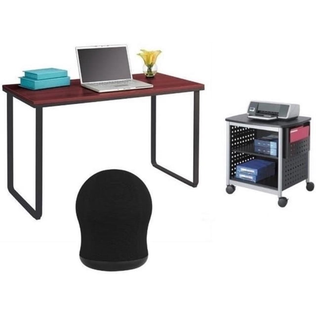 Safco 3 Piece Office Set with Scoot Printer Stand, Workstation and Swivel Ball Chair