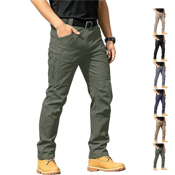 LWavelet Cargo Pants for Men Outdoor Solid Color Pocket Slim Pants Casual Full Length Work Pants with Multi Pockets (No Belt)