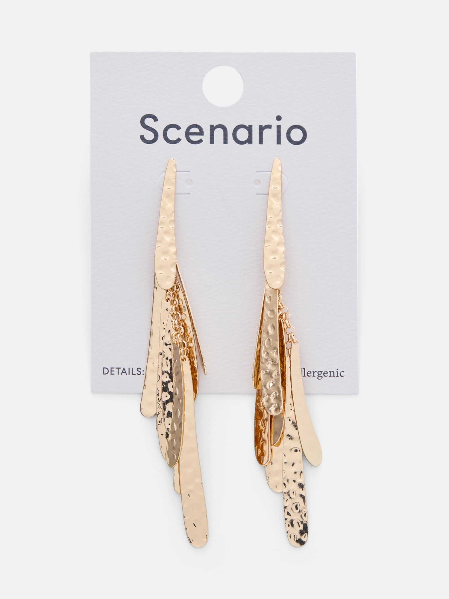 Scenario Women's Gold‑Tone Hammered Fringe Drop Earrings